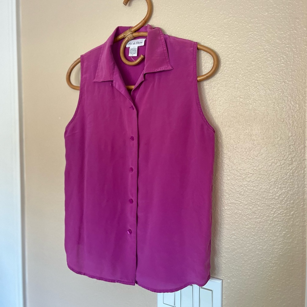 Silk Button Down Sleeveless Top